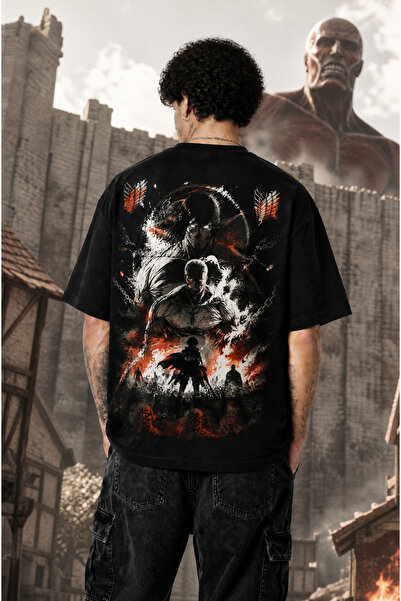 Ninkasiwear Attack On Titan Eren Anime Unisex Oversize Tişört - Özel Yaka Bas...