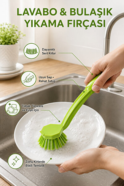 FırsatVar Lavabo Evye Bulaşık Tabak Yıkama Fırçası Plastik Saplı Fırça