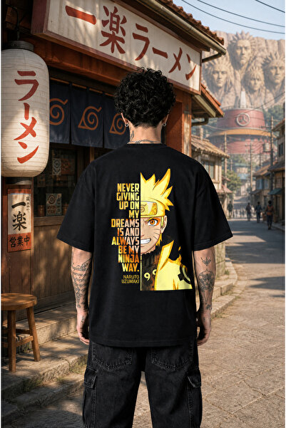 Ninkasiwear Naruto Uzumaki Anime Unisex Oversize 24/1 Pamuk Tişört - Özel Yak...
