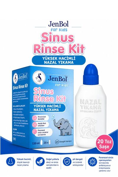 Jenbol Kids Sinus Rinse Burun ve Sinus Temizl. Kiti 120 ml X 20 Yedek Tozu . Çocuğunuzun rahat nefes alması için optimize edilmiş temizleme gücü