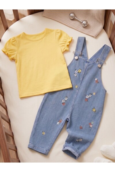 EYMİR GİYİM Floral Salopet Baby Girl 3-Piece Set 6/9 Months, 9/12 Months, 12/...