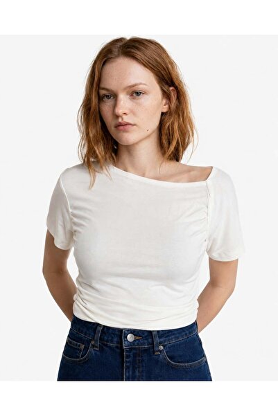 HAKKE Drawstring Asymmetric Collar Stretchy Knitted Bluz