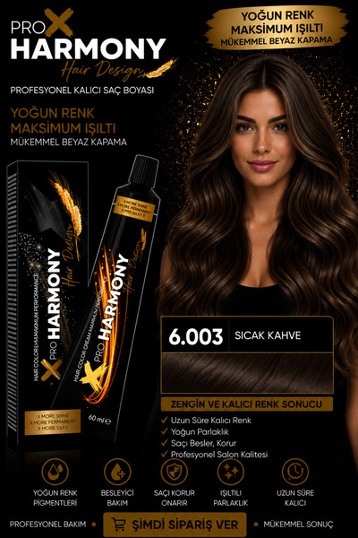 X Pro Harmony Sıcak Kahve Saç Boyası 6.003 Koyu Kumral Yoğun Doğal Beyaz Kapa...