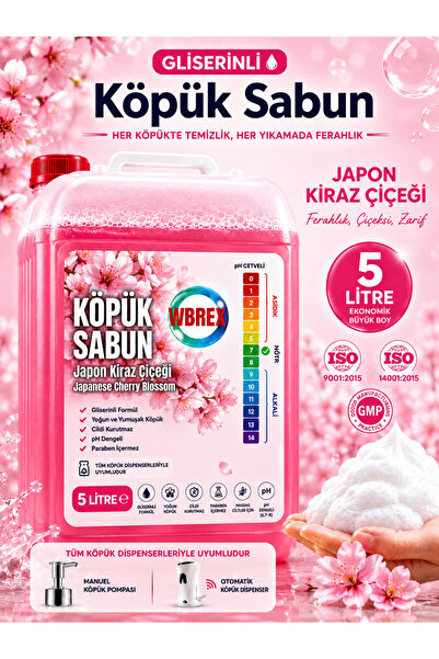 WBREX Premium Gliserinli Köpük Sabun 5 lt Ekonomik Boy Japon Kiraz Çiçeği Kokulu