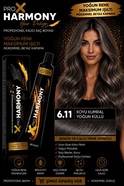 X Pro Harmony Tüp Boya 6.11 Dark Brown İntense Ashy Koyu Kumral Yoğun Küllü S...