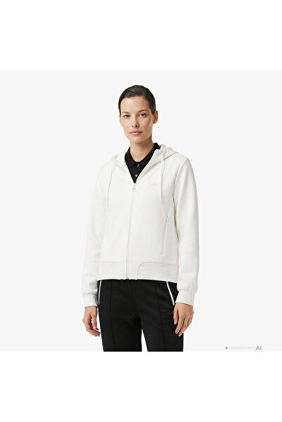 Lacoste Kadın Regular Fit Kapüşonlu Beyaz Sweatshirt