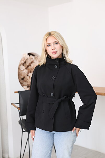 Moda Palmiss Lined Women's Trench Coat Jacket with Stand Collar and Back Wind...