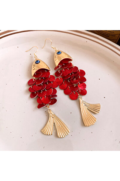 Choice Red Round Shell Fish-shaped Dangle Earrings for Women Bohemian Persona...