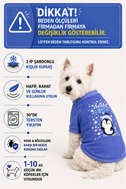 DOGİ&DOG Small Breed Hello Winter Dog Outfit Dog Sweati (1-10kg)