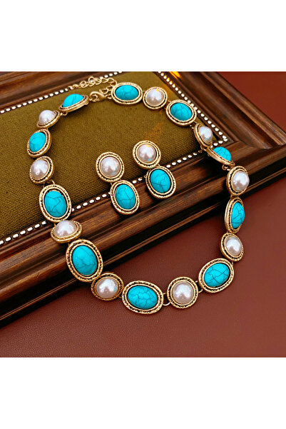 Choice Set Vintage Design Oval Imitation Pearl Earrings Choker Necklace Frenc...