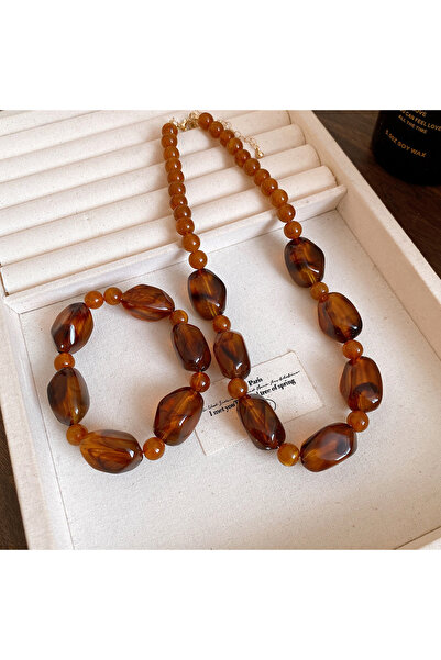 Choice 2 Pcs set 1/2 Pcs Amber Color Irregular Acrylic Beads Chokers Necklace...