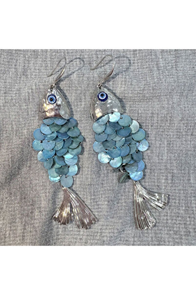 Choice Blue Round Shell Fish-shaped Dangle Earrings for Women Bohemian Person...