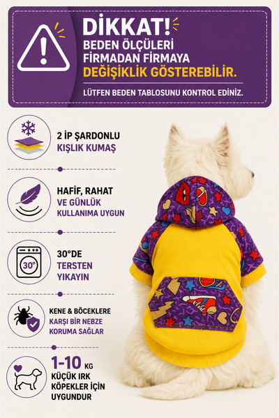 DOGİ&DOG Small Breed Yellow Purple Retro Dog Sweati Dog Outfit (1-10kg)