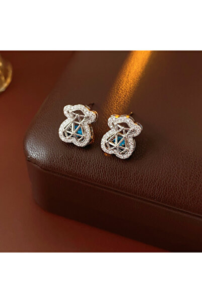 Choice Earrings 1/2 Pcs Titanium Steel Blue Zircon Hollow Bear Pendant Neckla...