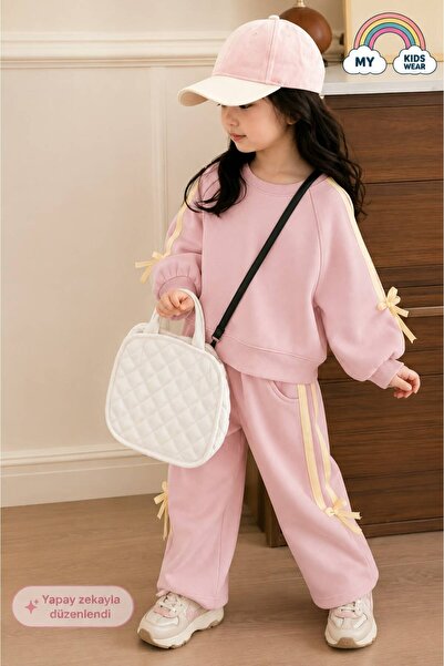 My Kids Wear Doppelstreifen-Trainingsanzug-Set für Mädchen mit drei Streifen,...