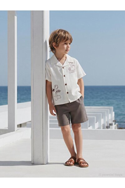 Civil Boys Embroidered 2-5 Years Old Set - Ecru