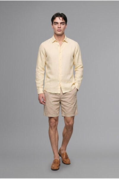 DeFacto %100 Keten Regular Fit Polo Yaka Basic Uzun Kollu Gömlek C1825AX26SM