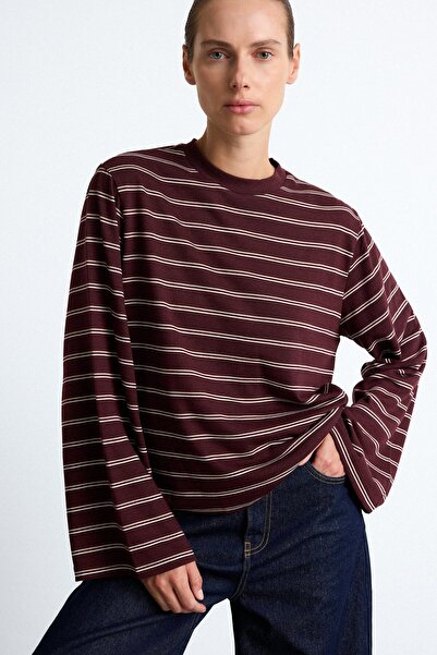 DeFacto Tricou supradimensionat cu dungi, cu gât rotund și mânecă lungă I6841...