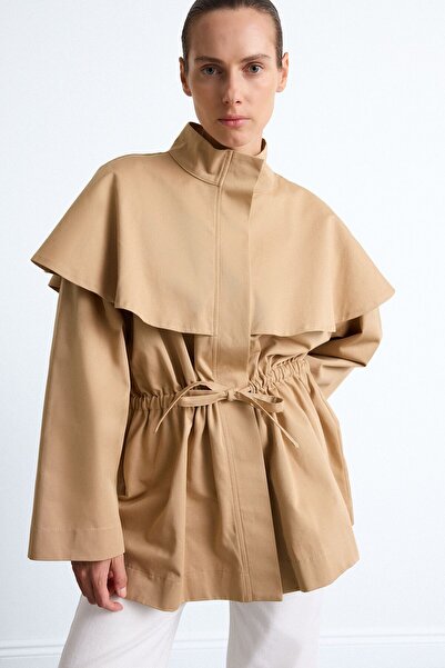 DeFacto 100% Cotton Cape Detailed Regular Fit Drawstring Waist Jacket I0697Ax...