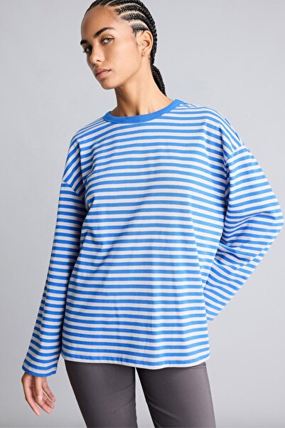 DeFacto 100% Cotton Oversized Crew Neck Combed Cotton Long Sleeve T-Shirt I43...