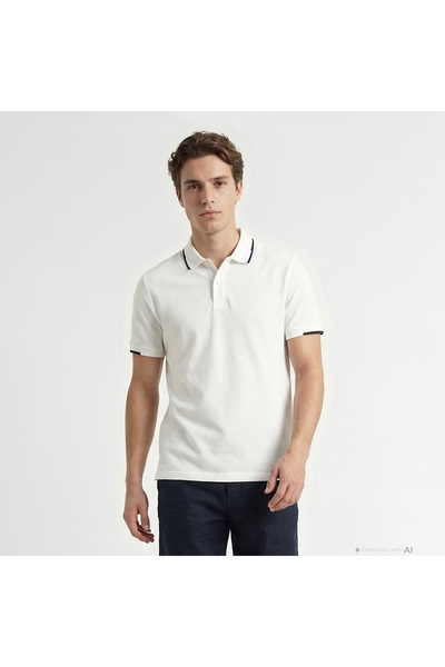 Nautica Tricou alb pentru bărbați, cu croiala normală, cu gât polo