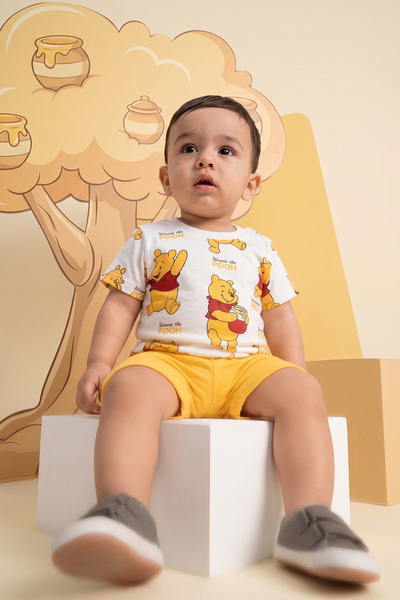 Rocha Baby طقم أطفال مطبوع عليه دمية دب لطيفة