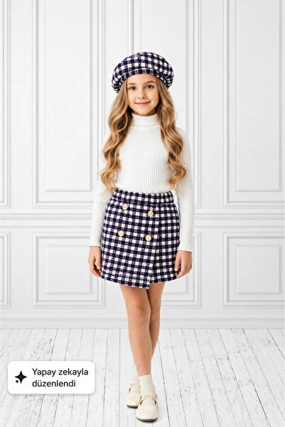My Kids Wear Girl's Plaid Shorts Skirt & Hat Set 2-8 Years 12311