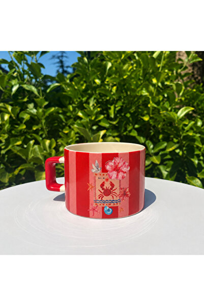 Junno Gift Yengeç Burcu 200 ml Seramik Baskılı Kupa – Pembe Çizgili Burç Tema...