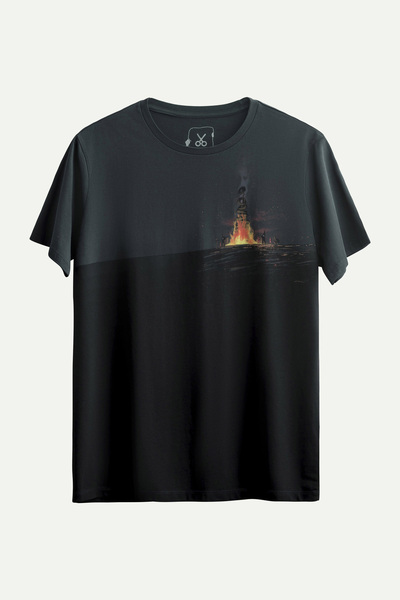 KAFT Navy Blue Men's Regular T-Shirt - 100% Cotton |   (Burning Tire)