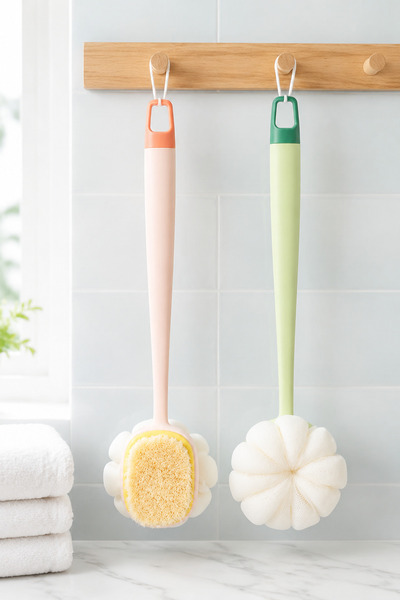 DUFF CLEAN 2 in 1 shower body brush with bristle and loofah Long Handle Back ...