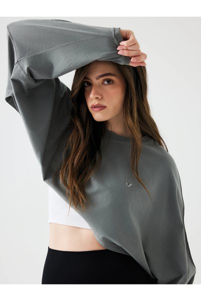 Jerf Tricou Aura Crop cu mânecă lungă, gri