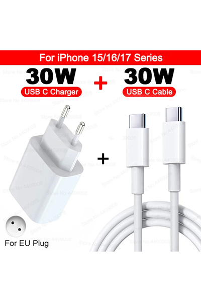 Choice EU 2IN1 TypeC to C For Apple 30W Charger USB Type C Fast Charger For i...