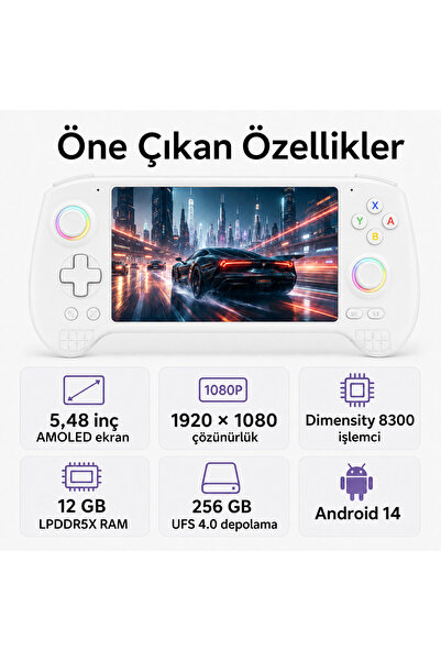 Pell Anbernic RG557 Android El Konsolu 12GB RAM 256GB, Retro Taşınabilir Oyun...