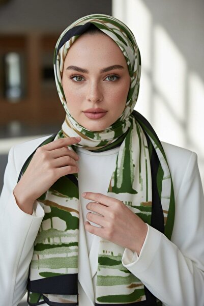 Vissona KREP GEOMETRIK DESENLİ ZÜMRÜT YEŞİLİ RENKLİ 75X195 KIRIŞMAZ ŞAL