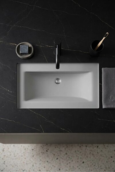 RealStone Aura Etajerli Granit Lavabo 80*45 cm Beyaz