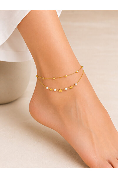 Vitastyle Pearl Star Model Heeled 2-Piece Chain Steel Anklet