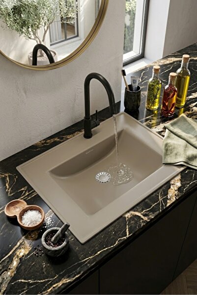 RealStone AURA ETAJERLİ GRANİT LAVABO 65-45CM KREM