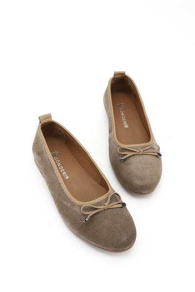 GÖNDERİ(R) Women's Mink Suede Tan Bowknot Genuine Leather Ballerinas