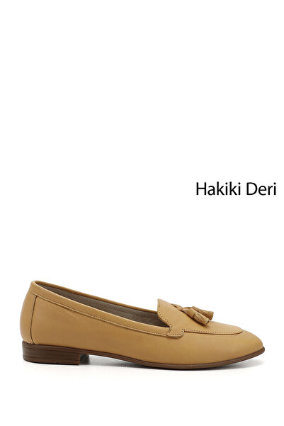 GÖNDERİ(R) Women / Girls Mustard Tasseled Genuine Leather Ballerinas