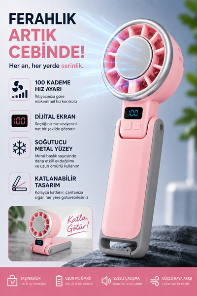 MOLEKUL Taşınabilir Turbo Buz Soğutmalı El Fanı 100 Kademe Ayarlı 4000 mAh So...