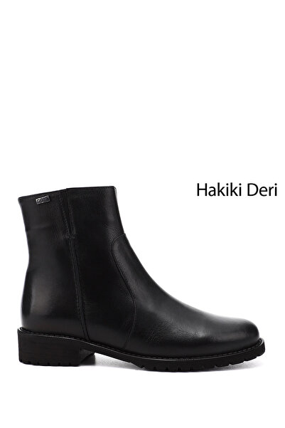 GÖNDERİ(R) Women's Black Zippered Rubber Sole Genuine Leather Boots