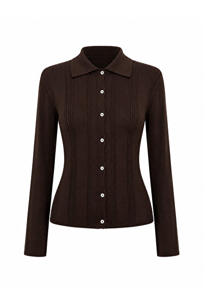 Özge Özgenç Polo Collar Buttoned Cardigan