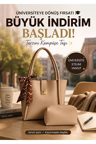 ROYAL LADYS Velika torba Zlatni detaljni + poklon šal