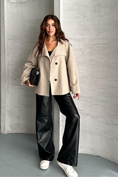 macharel jeans Women's Lined Oversize Buttoned Wide Collar Seasonal Trench Coat