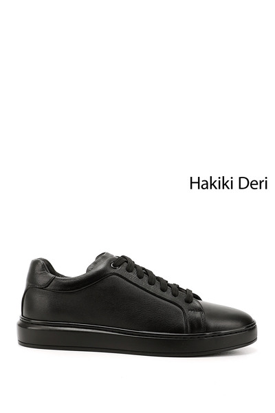 GÖNDERİ(R) Men's Black Lace-Up Rubber Sole Genuine Leather Sneakers