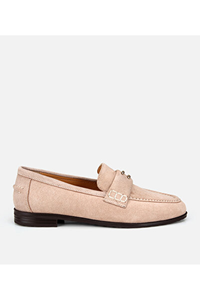 Hotiç Kadın Süet Deri Bej Toka Detaylı Klasik Loafer