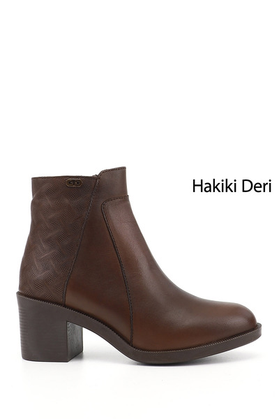 GÖNDERİ(R) Women's Brown Antique Zippered Thick Heeled Genuine Leather Boots