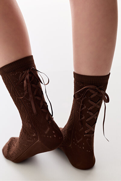 Penti Coffee Melange Bowtie Colosio Bow Patterned Socks