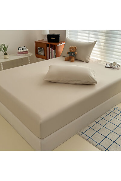 Choice10 150x200x25cm Khaki Washed Fitted Sheet with Elastic Bands Non Slip A...