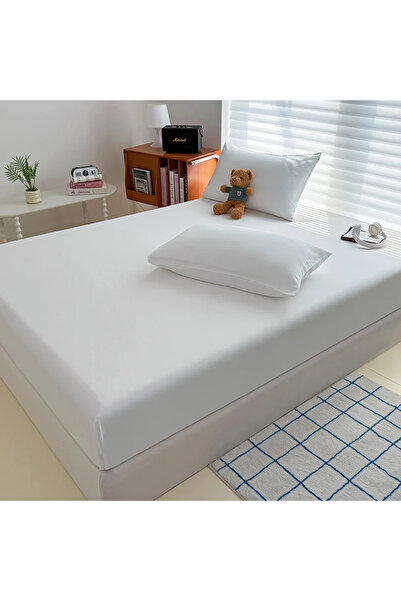 Choice24 غطاء سرير أبيض مغسول مقاس 90×200×25 سم مع أربطة مطاطية مانعة للانزلا...
